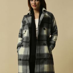 Allen Solly Woman Spread Collar Checked Casual Tailored Jacket-picture-9