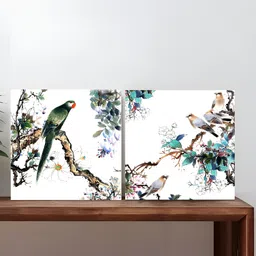 Art Street White & Green 2 Pieces Canvas Birds and Animals Wall Arts-35