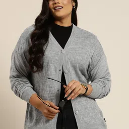 Sztori Plus Size Geometric Acrylic Cardigan-16