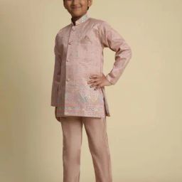 Pro-Ethic Style Developer Boys Pink Sequence Full Sleeves Indowestern Sets image 3