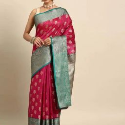 Silk Land Pink Silk Woven Saree With Unstitched Blouse-image-88