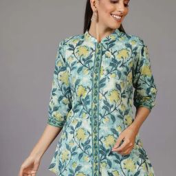 Libas Green Cotton Floral Print Straight Kurti-image-99