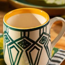 Freedom Tree Stem Green Arka Handpainted Ceramic Coffee Mug - Set Of 2-38