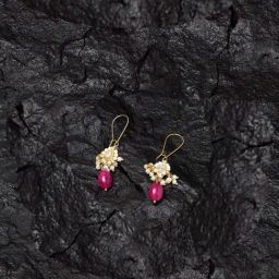 Dugran By Dugristyle Pink Drop Earrings with Kundan & Pearls for Women-image-37