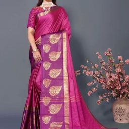 Satrani Rani Pink Woven Saree With Unstitched Blouse-picture-48
