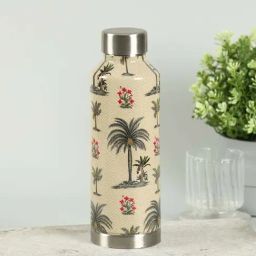India Circus by Krsnaa Mehta Cream Steel Chevron Palms Big Water Bottle (0.83 L)-picture-21