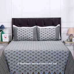 Shahenaz Blue 120 TC Cotton Poplin Luxury Double Bedsheet with 2 Pillow Covers-picture-15