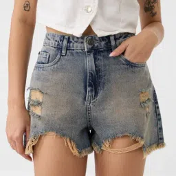 The Souled Store Mid Blue Cotton Regular Fit Shorts-image-65