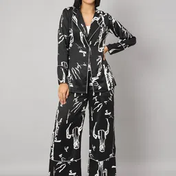 Orchid Blues Notched Lapel Collar Printed Blazer With Trousers-6