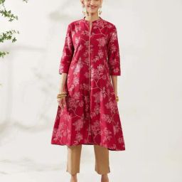 Daali Red & Silver Printed A-Line Kurta-picture-16