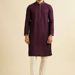 Manyavar Men Ethnic Motifs Embroidered Regular Sequinned Kurta with Pyjamas-picture-13