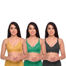 AROUSY Green & Yellow Self Pattern Bra Panty Set - Pack Of 3-10
