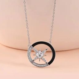 Ornate Jewels 925 Silver Round White American Diamond Enamel Star Necklace for Women-image-79