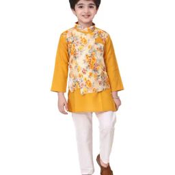 BownBee Kids Yellow Cotton Floral Print Kurta & Pajamas-image-50