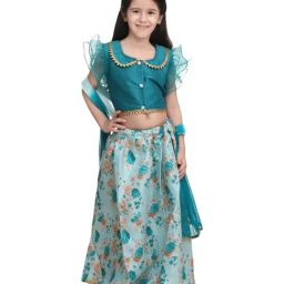 BownBee Kids Green Floral Print Lehenga Choli With Dupatta-image-23