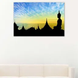 999store Black & Blue Silhouette Buddha Sunset Canvas Painting-43