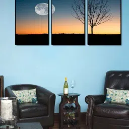 999store Black & Orange Printed Sun Set Art Paintings - Set of 3-11