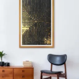 999Store Gold & Black Abstract Pattern Printed Canvas Painting-2