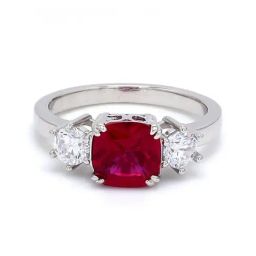 925 Silver Cushion Red Ruby and American Diamond Meghan Markle's Ring for Women & Girls-image-70