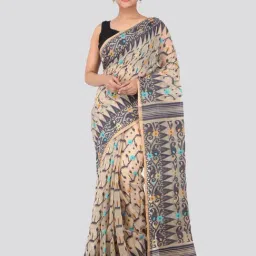Pinkloom Beige Jamdani Cotton Printed Saree With Blouse-picture-42