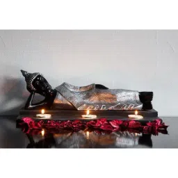 eCraftIndia Divine Reclining Buddha Tea Light Holder - Silver-14