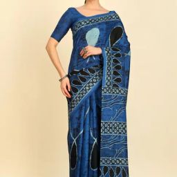 Soch Womens Blue Chiffon Abstract Print Saree-image-35