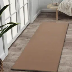 Obsessions Dark Beige Anti-Static Solid Polyester Floor Runner - Small-picture-1
