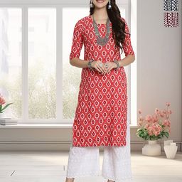 HERE&NOW Women Pack of 3 Ethnic Motifs Printed Pure Crepe Straight Kurta-image-68