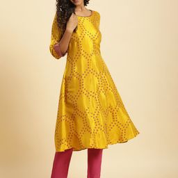 W Women Geometric Printed Sequinned A-Line Kurta with Trousers-18