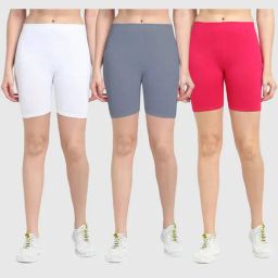 Gracit White & Grey Cotton Sports Shorts - Pack Of 3-image-22