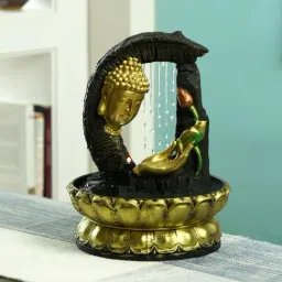 Tayhaa Gold & Brown Hand Sculpted Buddha Indoor Water Fountain with Light-image-11