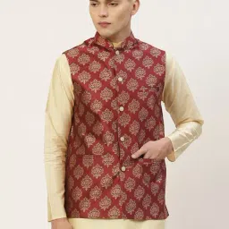 Jompers Maroon Regular Fit Printed Nehru Jacket-picture-24