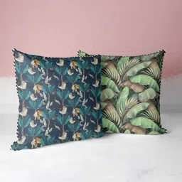 Bianca Floral Black & Green Microfibre Cushion Covers - Set of 2-18