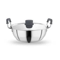 Bergner Eternity Silver Stainless Steel Induction Base Kadhai with Lid - 28cm (5.3L)-44