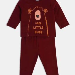 MINIKLUB Boys Maroon Printed Full Sleeves Top And Bottom-picture-14