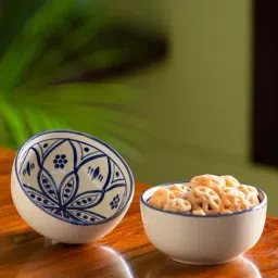 ExclusiveLane Moroccan Floral Hand-painted Studio Pottery Microwave Safe Ceramic Bowls - Set of 2-6