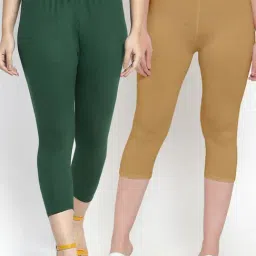 Gracit Green & Beige Mid Rise Capris - Pack Of 2-picture-13