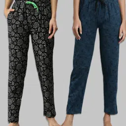 Kryptic Navy & Black Printed Pure Cotton Elasticated Waist Band Regular Fit Pyjamas - Pack of 2-picture-36
