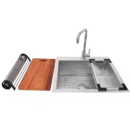 Jayna Combo Series Single Bowl Kitchen Sink Satin with Faucet & Accessories 24x20 Inch, COMBO -01A-image-4
