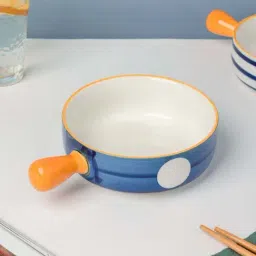 Nestasia Polka dot White & Blue Nitori Ceramic Bowl with Handle for Serving Snacks(7.8 Inch, 700 ml)-23