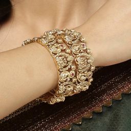 Karatcart Gold-Plated Laxmi Mata and Peacock Design Bangles for Women - Set of 2 image 2