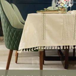 Urban Space Cotton Jhaalar Green Embroidered Table Cover - 6 Seater-image-55