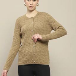 Madame Khaki Regular Fit Self Pattern Sweater-picture-1