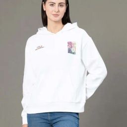 Red Tape Off White Loose Fit Printed Hoodie-image-36