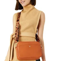 Accessorize London Orange Solid Medium Sling Handbag-image-45