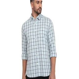Parx Blue Cotton Slim Fit Chequered Casual Shirt-picture-6