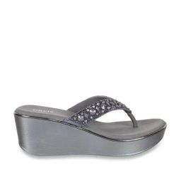 Mochi Women's Gun Metal Thong Wedges-picture-36