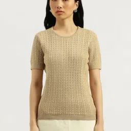 United Colors Of Benetton Beige Pure Cotton Woven Design Top-picture-9