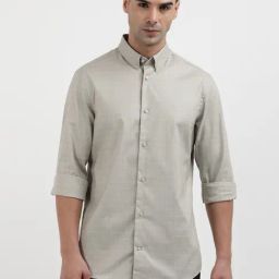 Calvin Klein Beige Cotton Regular Fit Checks Shirt-image-70