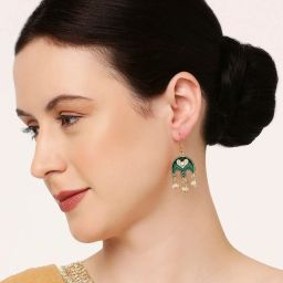 Oomph Meenakari Small Ethnic With Kundan & Pearl Multicolor Drop Earrings - Set of 3 image 2